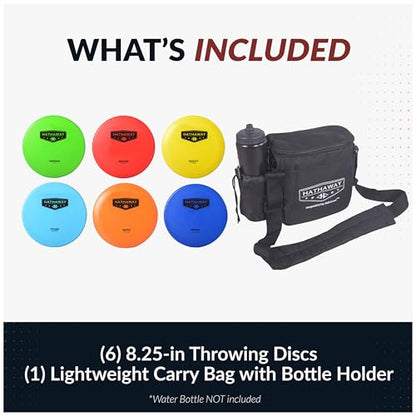 Hathaway Disc Golf Starter Set with Bag – 8.25” Frisbee Golf Discs Set with PVC Carrying Bag for Basic Disc Golf Accessories - Three Drivers, Two Mid-Range & One Approach/Putter Disc Golf Set with Bag