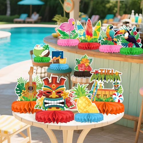 Hawaiian Luau Party Decorations Set: Aloha Theme Table Decoration with Luau Honeycomb Centerpiece for Tiki and Luau Hawaiian Party Supplies - style: TIKI