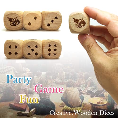 Creative Dragon Dice Set - Big Wooden Playing Dices for Party Table Game, 30MM/Laser Engraved/Six-Sided 2Pcs/Set
