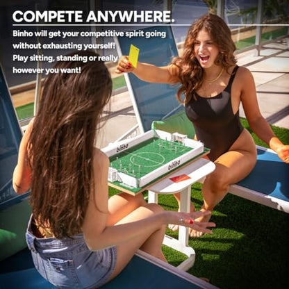 Binho Board Classic Board Game Green Turf - 2-Player Fast-Paced Finger Flicker Pinball Family Board Games - Portable Tabletop Sports Game Set for Any Occasion