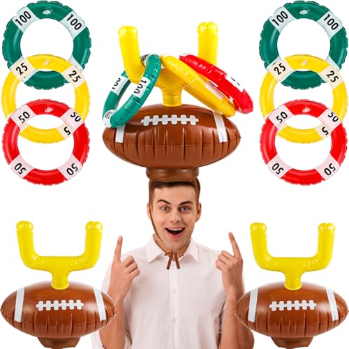 Set Football Goal Post Ring Toss Game Inflatable Ring Toss Game Sport Party Post Rings Sport Football Hat Games for Birthday Family Indoor Outdoor Sports Graduation Party Games Supplies