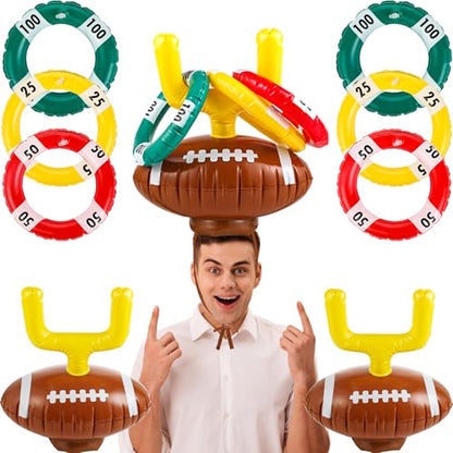 Set Football Goal Post Ring Toss Game Inflatable Ring Toss Game Sport Party Post Rings Sport Football Hat Games for Birthday Family Indoor Outdoor Sports Graduation Party Games Supplies