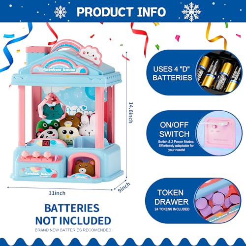 Mini Claw Machine for Kids | Electric Vending Machine Toy Arcade Game Toy with Mini Prizes, Candy Claw Machine Toys Adjustable Sound and Music, Birthday Gifts for Girls - style: Blue Rainbow Claw Machine