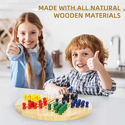 Win SPORTS Chinese Checkers Board - Classic Strategy Game & Fun for The Whole Family, Includes 60 Wooden Pegs in 6 Colors, Made with Natural Wood (11.5 Inch)
