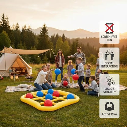 Giant Tic Tac Toe Game for Kids and Adults - Jumbo Inflatable Outdoor Yard Games - Large Backyard Lawn & Beach Activity Set - Portable Inflatable Family Strategy Game with 10 Tossing Balls