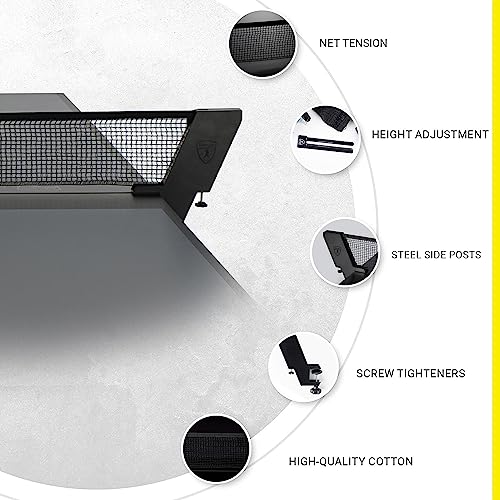 Killerspin Premium SVR Table Tennis Net and Post Set - Portable and Easy Setup 65" Size Ping Pong Screw On Clamp Net, Cotton, Black/Black