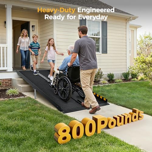 CAMMOO 6 FT Portable Wheelchair Ramp-800LBS Heavy-Duty, High-Strength Aluminum Alloy with 4 Adjustable Legs, 4 Wheels, Triple Anti-Slip and Seamless Design, Ideal for Home Steps, Threshold, Doorways - size: 6 FT