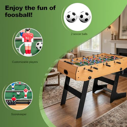 HLC 47.5" Foosball Table, Foldable Foosball Table Football Soccer Indoor Game Table, Kids Family Play Sports Fun