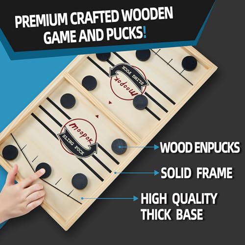 moopok Fast Sling Puck Game - 2 in1 Chess Board and Desktop Battle Super Winner Game,Fast Action Wooden Air Hockey Board Game,Adults and Kids Family Friend Funny Slingshot Game Toys - size: (2-in-1) Extra Large