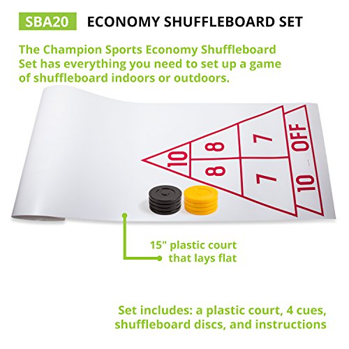 Champion Sports Shuffleboard Set (Cues & Pucks Included) - Easy Setup Indoor/Outdoor Group Game up to 4 Players – Multiple Styles