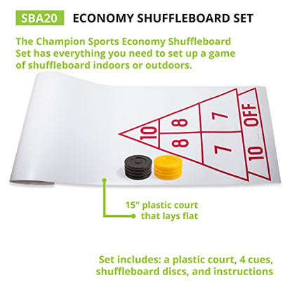 Champion Sports Shuffleboard Set (Cues & Pucks Included) - Easy Setup Indoor/Outdoor Group Game up to 4 Players – Multiple Styles