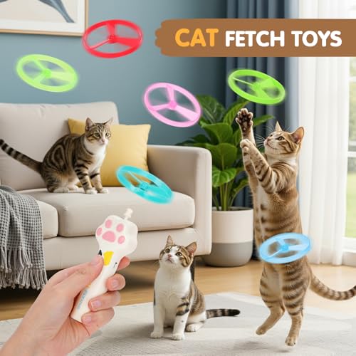 Cat Fetch Toy, Rechargeable Flying Disc Launcher with 6 Flying Discs, Cat Interactive Hunting Toys for Outdoor & Indoor (White) - color: White