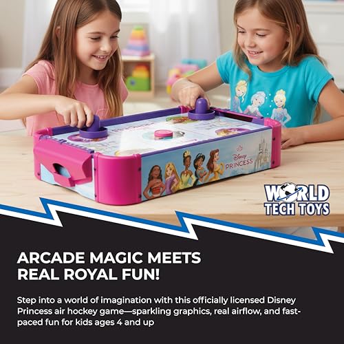 Disney Princess Air Hockey Table for Kids - Wooden Tabletop Game with Puck, Pushers & Air Flow System - Disney Licensed - Kids 4+