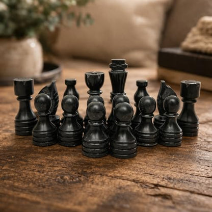 Handcrafted Premium Marble Chess Pieces Set Elegant 32-Piece Replacement for 12-15 Inch Chess Boards with Storage Box (Black and White) - color: Black and White