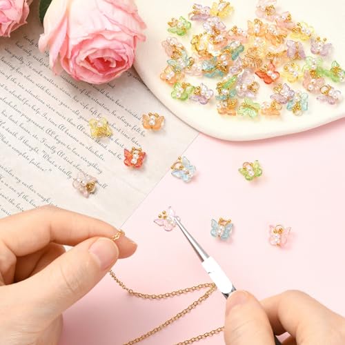 Stiesy Transparent Acrylic Butterfly Charms with ABS Pearl 50Pcs, Mixed Color 3D Insect Dangle Charms Pendants for Jewelry Making, DIY Craft Projects and Present Supplies - color: Butterfly-50pcs