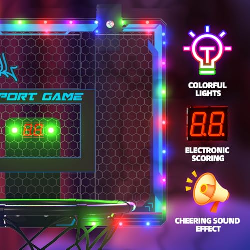 mini Basketball Hoop Basketball Board Transparent boardWith LED Light, Scoring Function, net and 7in Basketball. It can be Hanged on Door.Suitable for Playing in Indoors. Christmas & Birthday Gift