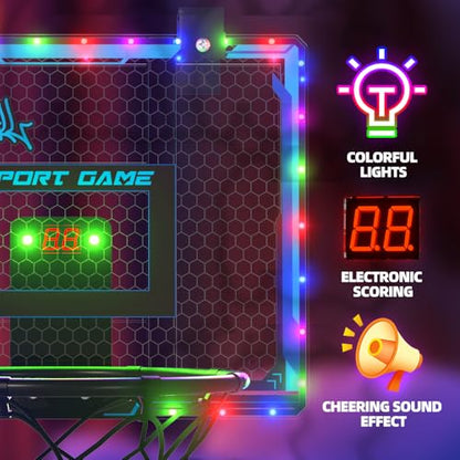 mini Basketball Hoop Basketball Board Transparent boardWith LED Light, Scoring Function, net and 7in Basketball. It can be Hanged on Door.Suitable for Playing in Indoors. Christmas & Birthday Gift