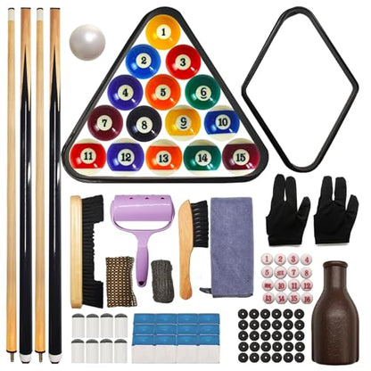 95pcs Pool Table Accessories Set - Balls, Triangle, Rack, Cue, Chalk, Tips, Stickers, Cloth, Brush & Cleaner Set