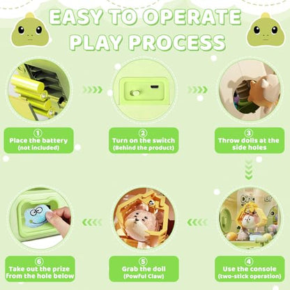 Dinosaur Claw Machine - Mini Vending Machine with Lights and Music, Candy Machine Dispenser for Kid Ages 3+, Electronic Kids Claw Machine Game for Birthday Party Includes 10 Plush Toys - color: Green