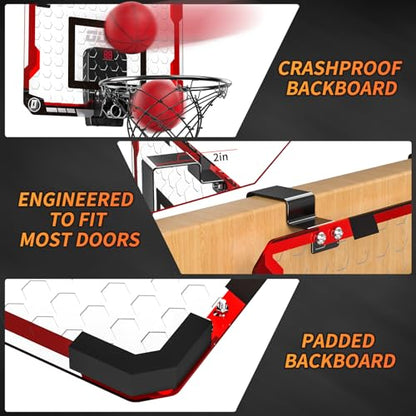 TEMI Indoor Basketball Hoop for Kids, Door Room Basketball Hoop,Mini Basketball Hoop with 4 Balls, Basketball Toys for 3 4 5 6 7 8 9 10 11 12 Year Old Boys - style: Basketball Hoop & Scoreboard & 4 Balls