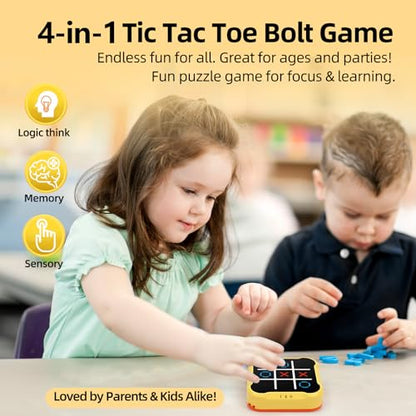 Tic Tac Toe Games for Kids: 4-in-1 Portable Sensory Puzzle Game - 6 7 8 9 10 11 12 Years Old Kids Electronic Toy for Travel Home School - Christmas Birthday Gift for Boys Girls
