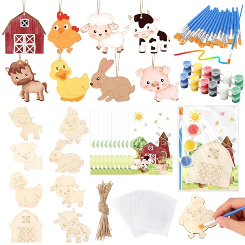 24 Pcs Farm Party Favors Wooden Painting Craft Kits Birthday Party Supplies with Organza Bag for Goodie Bags Fillers Adult Thank You Gifts - style: Farm Animal
