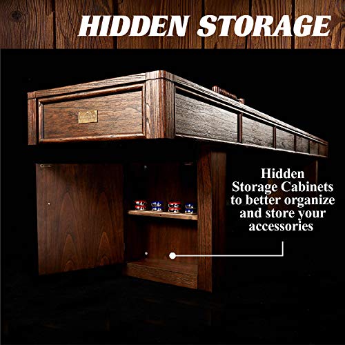 Barrington 12ft Webster Shuffleboard Table, Solid Wood, Storage Cabinets | 12ft rustic shuffleboard table with 1.75" solid wood poly-coated playfield, storage cabinets, 8 pucks & speed powder