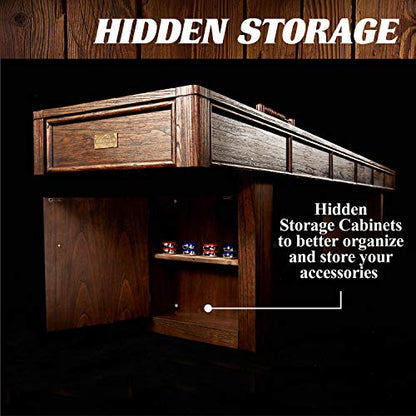 Barrington 12ft Webster Shuffleboard Table, Solid Wood, Storage Cabinets | 12ft rustic shuffleboard table with 1.75" solid wood poly-coated playfield, storage cabinets, 8 pucks & speed powder