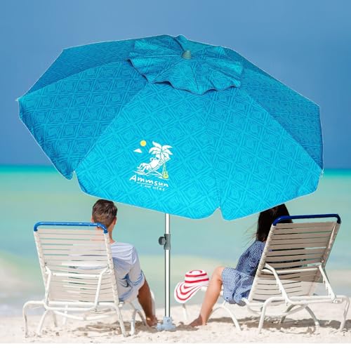 AMMSUN 7ft Heavy Duty High Wind Beach Umbrella with Sand Anchor & Tilt Sun Shelter UPF 50+ Protection Outdoor Sunshade Umbrellas Carry Bag for Patio Garden Pool Backyard Teal - color: Sky Whirlpool Teal