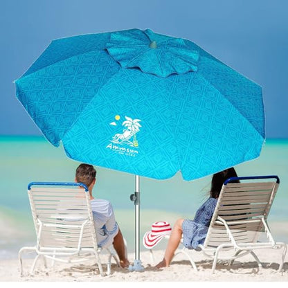AMMSUN 7ft Heavy Duty High Wind Beach Umbrella with Sand Anchor & Tilt Sun Shelter UPF 50+ Protection Outdoor Sunshade Umbrellas Carry Bag for Patio Garden Pool Backyard Teal - color: Sky Whirlpool Teal