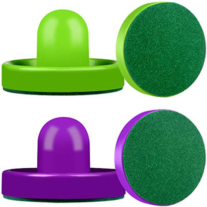ONE250 Air Hockey Pushers and Red Air Hockey Pucks, Goal Handles Paddles Replacement Accessories for Game Tables (4 Striker, 4 Puck Pack) - color: Purple & Green