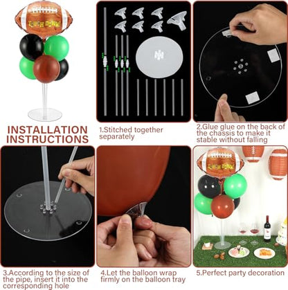 Football Party Balloons Stand Kit 2 Sets with 2 Rugby Ball Foil Balloons Football Themed Party Balloon Centerpiece for Tables for Game Sports Graduation Birthday Footballs Themed Decorations - style: Football