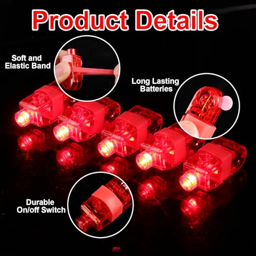 100pcs Red Finger Lights Bulk, Glow in the Dark Christmas Party Favors, LED Finger Flashlights for Holiday Goodie Bag Stuffers, Trick or Treats Christmas Carnival Concert Accessories - style: Red-100
