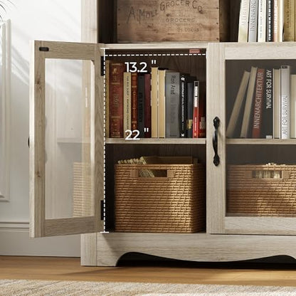 LINSY Bookshelf with Doors, 6 Shelf Bookcase Tall Bookshelves, 73" Farmhouse Book Shelf with Storage Cabinet, Wood Book Shelves for Living Room, Bedroom, Office, Rustic White - color: White