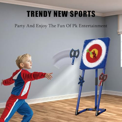 Axe Throwing & Lawn Dart Game Set with 6 Darts (2 Axes+2 Six-Star + 2 Throwing), Foldable Frame, Backyard, Camping, Games, Indoor/Outdoor Fun for Kids & Adults Blue-Round