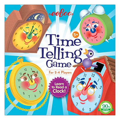 eeBoo: Time Telling Game, Learn to Read a Clock, 50 Game Cards with 4 Clocks and Score Pad, for 2-4 Players, Ages 5 and up - style: Telling Time