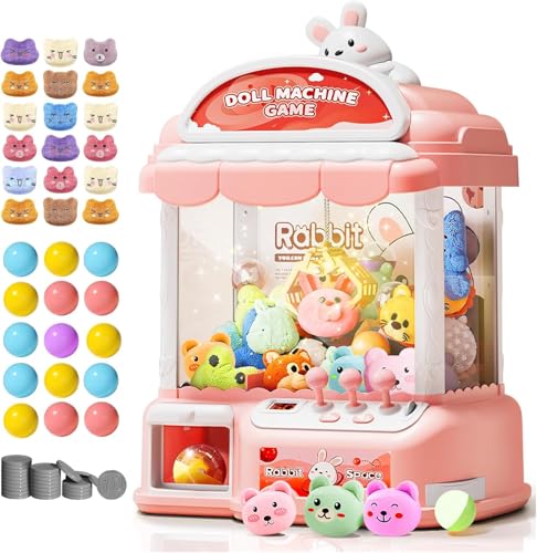 Large Claw Machine for Kids, Musical Electronic Arcade Game Console with Adjustable Sound, Christmas and Birthday Gift for Kids, Includes 30 Toys & 24 Game Coins & 20 Surprise Eggs - color: Light Pink