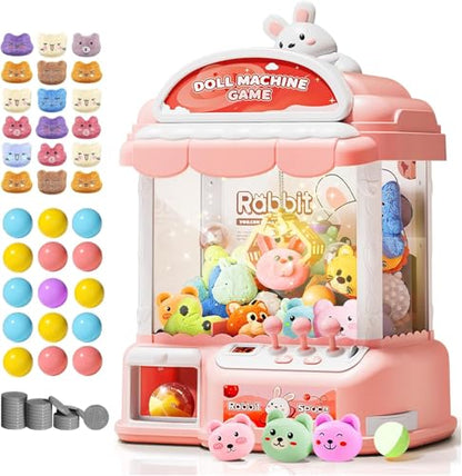 Large Claw Machine for Kids, Musical Electronic Arcade Game Console with Adjustable Sound, Christmas and Birthday Gift for Kids, Includes 30 Toys & 24 Game Coins & 20 Surprise Eggs - color: Light Pink
