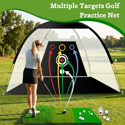 Golf Net - Upgraded All-in-One 10x7ft Golf Practice Net with 5 Real Balls, Tri-Turf Mat and Portable Bag, Durable Hitting Nets for Backyard Driving Swing Outdoor - style: Black/White-Pro