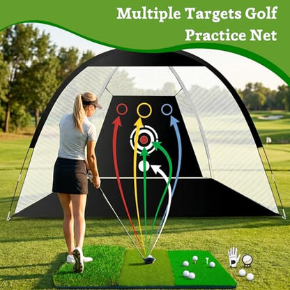 Golf Net - Upgraded All-in-One 10x7ft Golf Practice Net with 5 Real Balls, Tri-Turf Mat and Portable Bag, Durable Hitting Nets for Backyard Driving Swing Outdoor - style: Black/White-Pro
