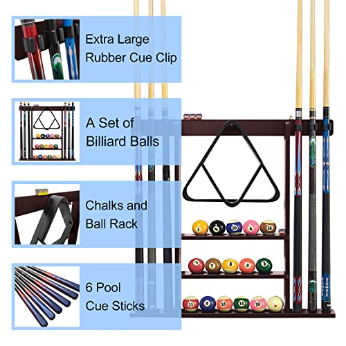 Pool Stick Holder Cue Stick Holder Wall Mount Billiard Cue Racks Holds Billiards Accessories for Billiard Room,Bar Room,Game Room（Mahogany） - color: Mahogany