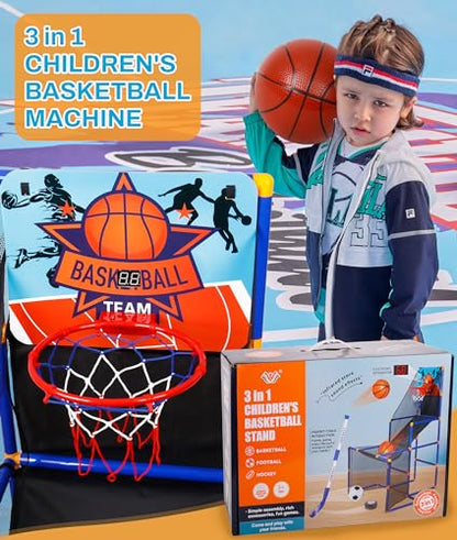 Surpop Kids Basketball Hoop Arcade Game with 4 Balls and Infrared Scoring Indicator, Basketball Football Hockey 3-in-1 - Toy Sports Game for Kids 3+