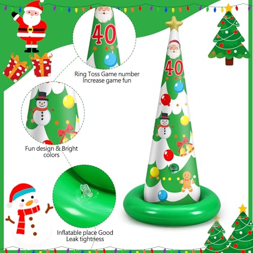 Capoda 16 Pcs Christmas Ring Toss Set, Inflatable Scoring Cones (10-50 Points) with 12 Toss Rings & Air Pump, Indoor Outdoor Holiday Party for, Family, Office, Backyard, Garden
