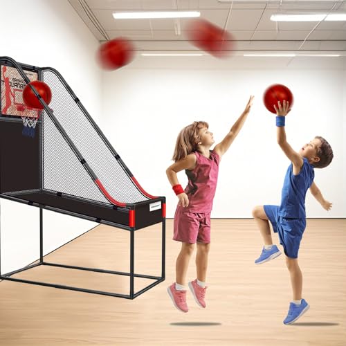 63.7" New Arcade Basketball Game Indoor for Toddlers & Kid 5-7, 8-12 - Basketball Hoop for Kids 3-12 with Wooden Board - Kids Basketball Hoop, Fun Basketball Toys & Gifts for Boys