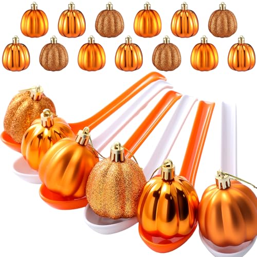 Wettarn 48 Pcs Fall Thanksgiving Spoon Race Game Set 24 Fall Themed Pumpkin Ornaments and 24 Orange White Spoons Fun Relay Race Games for Thanksgiving Autumn Outdoor Party Favors Supplies - style: Thanksgiving