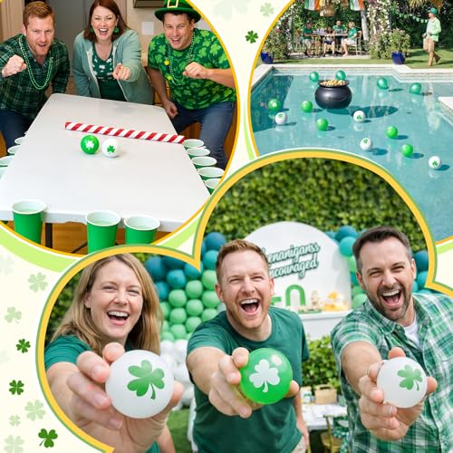 Soulchen 24 Pcs Table Tennis Balls Plastic Novelty Table Tennis Stress Props 40 mm for Party Playing Beach Decor Beer Game Party Favors - style: St Patricks Day