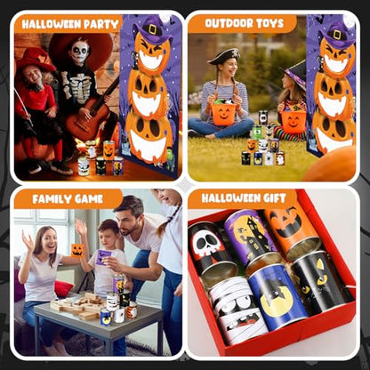 17 Pcs Fall Halloween Carnival Can Bean Bag Toss Games for Kids Thanksgiving Autumn Party Throwing Game Set with Background for Adults Indoor Outdoor Party Toy Accessory - style: Halloween