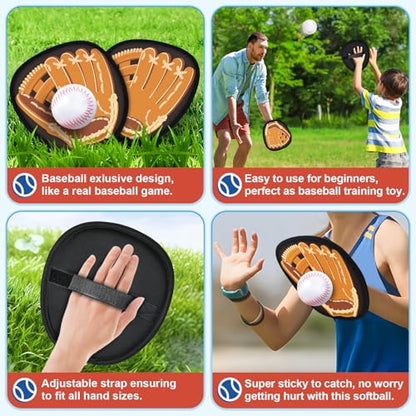 Ellinjan 4 Pack Catch Ball Game Set, Outdoor Games for Kids Ages 4-8-12, Kid Baseball Training Glove, Summer Outdoor Toys Pool Beach Backyard Lawn Games for Toddlers Kids Family, Fun Ideal Gifts