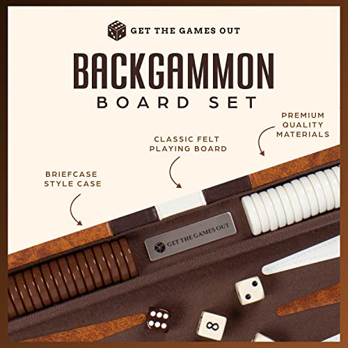 Get The Games Out Backgammon Set for Travel - Small Classic Board Game Case with Strategy Guide & 15 Game Pieces (Brown) - color: Brown, size: Small