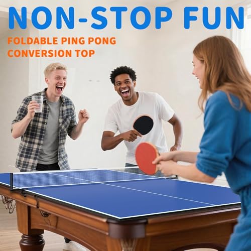 Ping Pong Table Topper for Pool Table, 8X4 FT Foldable Table Tennis Table Conversion Top with Net & Premium Foam Padding - Perfect for Family Game Rooms - color: Blue